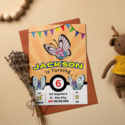 Butterfree Pokemon Birthday Party Invitation Template - CreativeRino