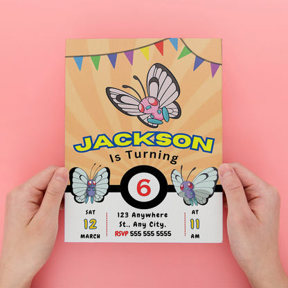 Butterfree Pokemon Birthday Party Invitation Template - CreativeRino