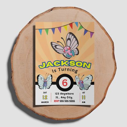 Butterfree Pokemon Birthday Party Invitation Template - CreativeRino