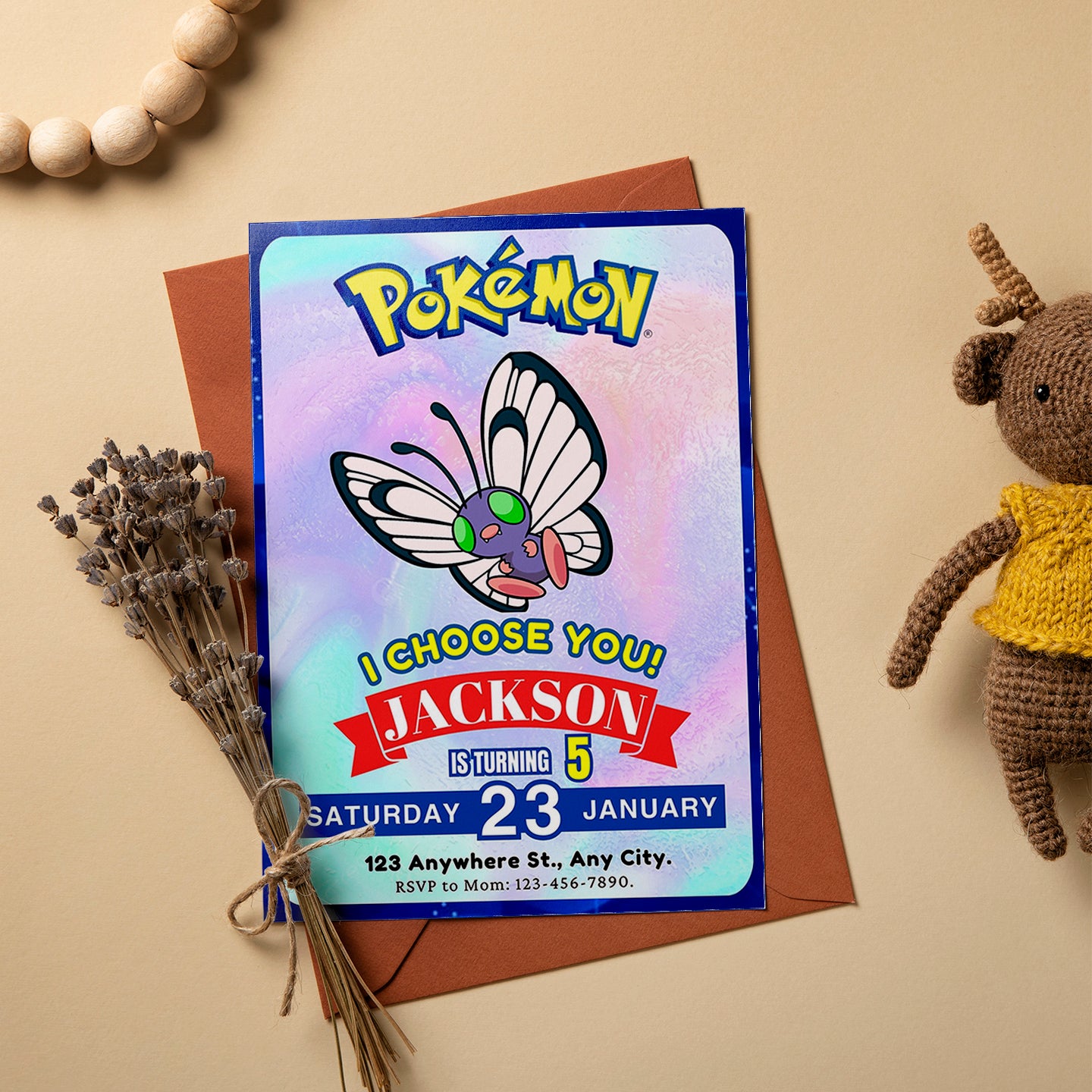Butterfree Invitation Template | Pokemon Birthday Invite - CreativeRino