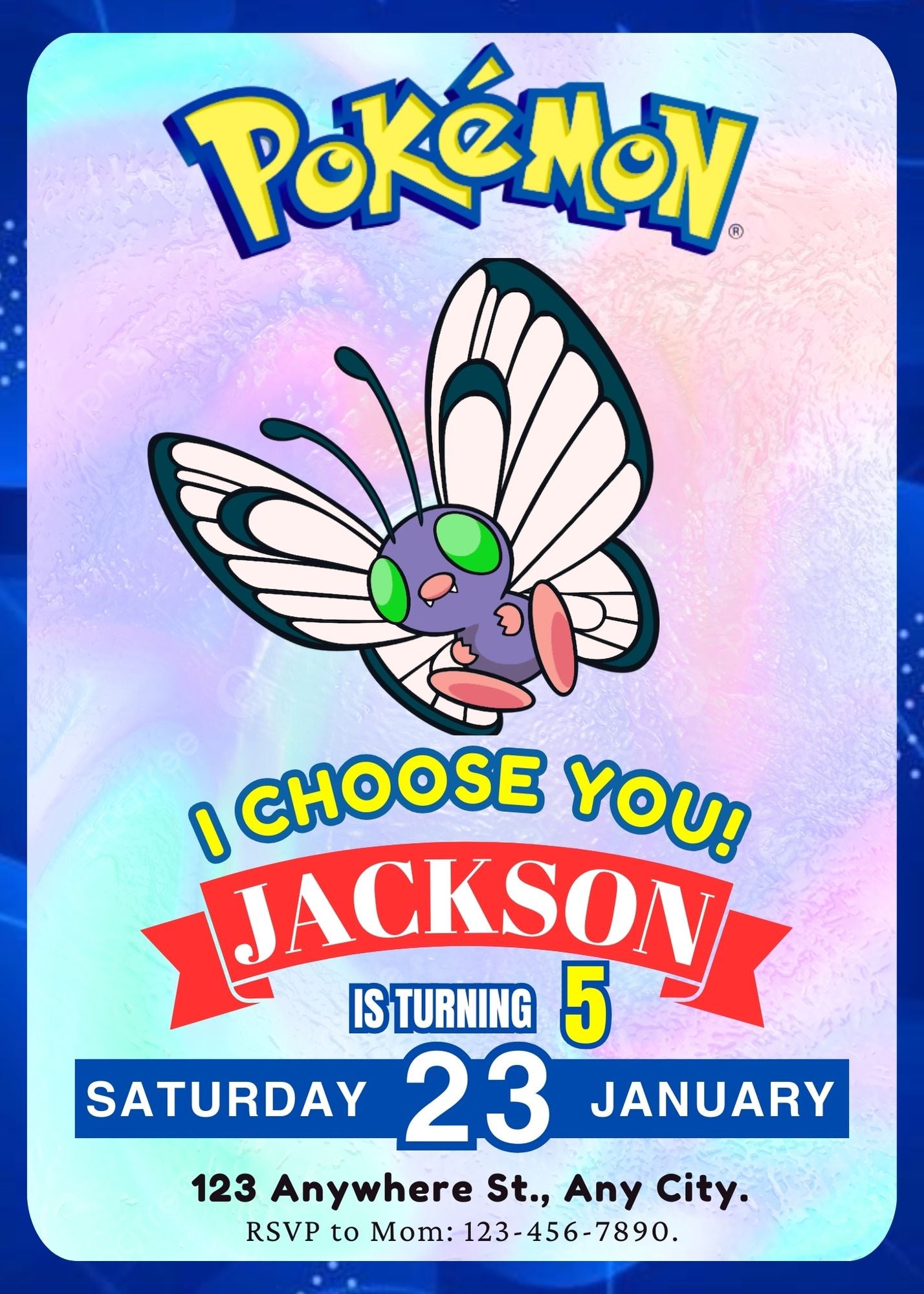 Butterfree Invitation Template | Pokemon Birthday Invite - CreativeRino