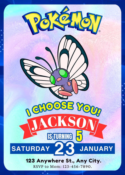 Butterfree Invitation Template | Pokemon Birthday Invite - CreativeRino