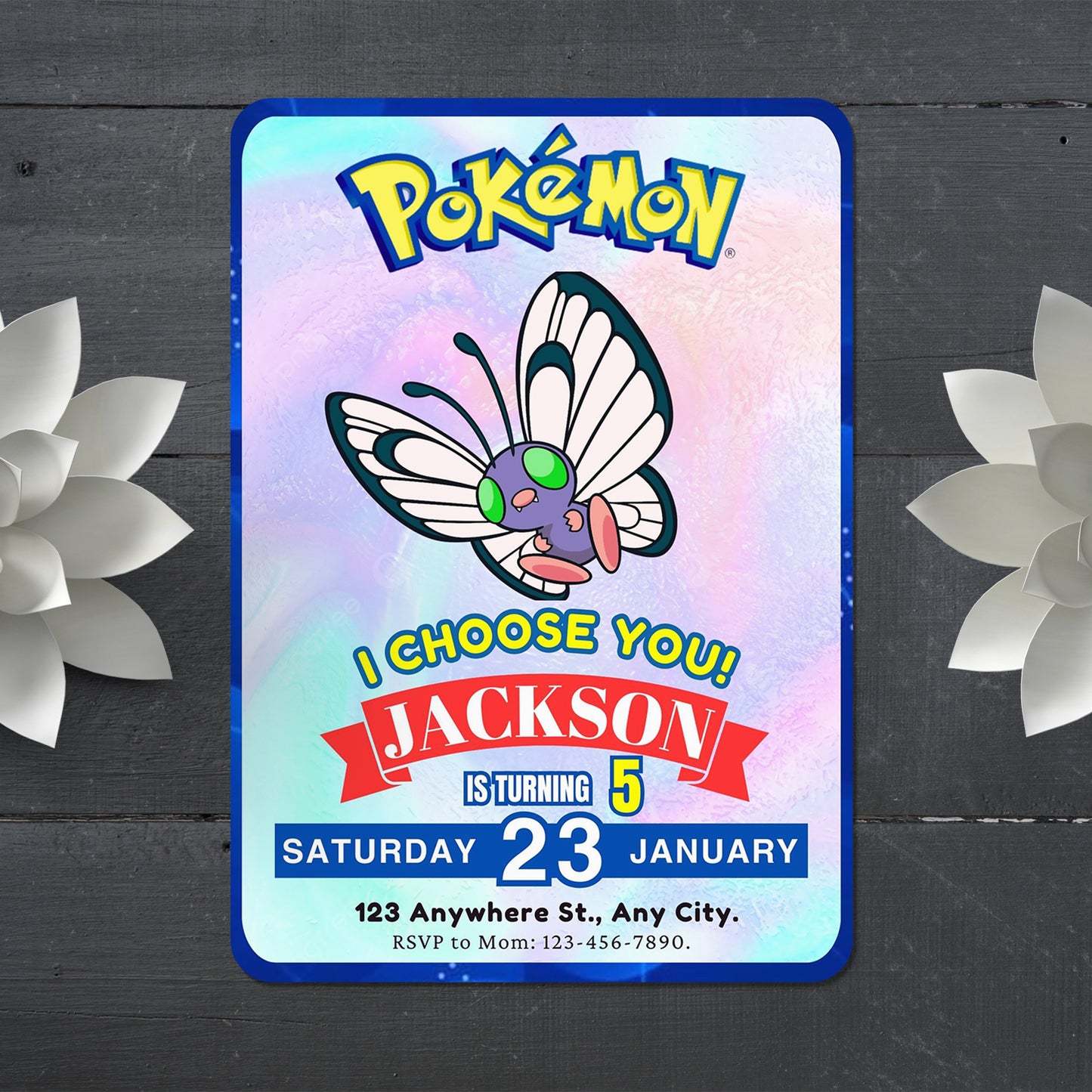 Butterfree Invitation Template | Pokemon Birthday Invite - CreativeRino
