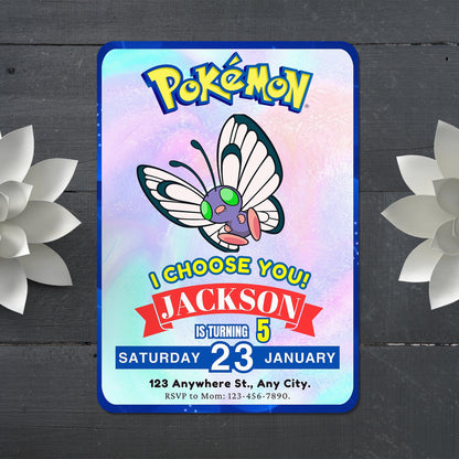 Butterfree Invitation Template | Pokemon Birthday Invite - CreativeRino
