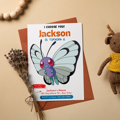 Butterfree Birthday Party Invitation Template | Pokemon Invite - CreativeRino