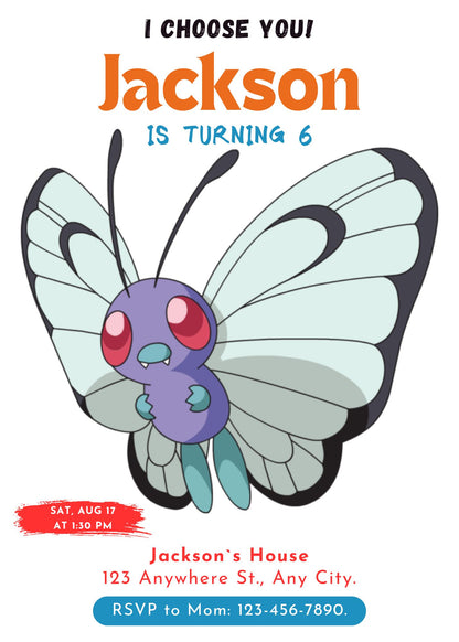 Butterfree Birthday Party Invitation Template | Pokemon Invite - CreativeRino