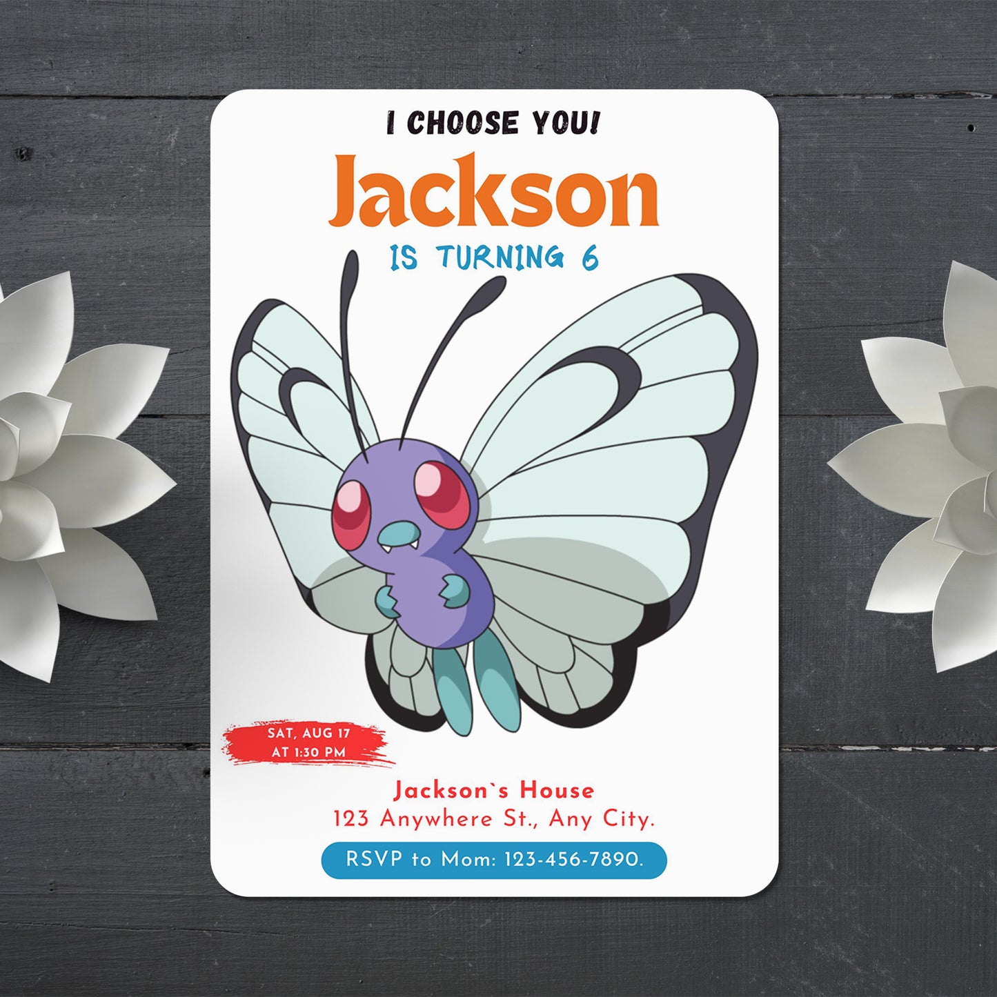 Butterfree Birthday Party Invitation Template | Pokemon Invite - CreativeRino
