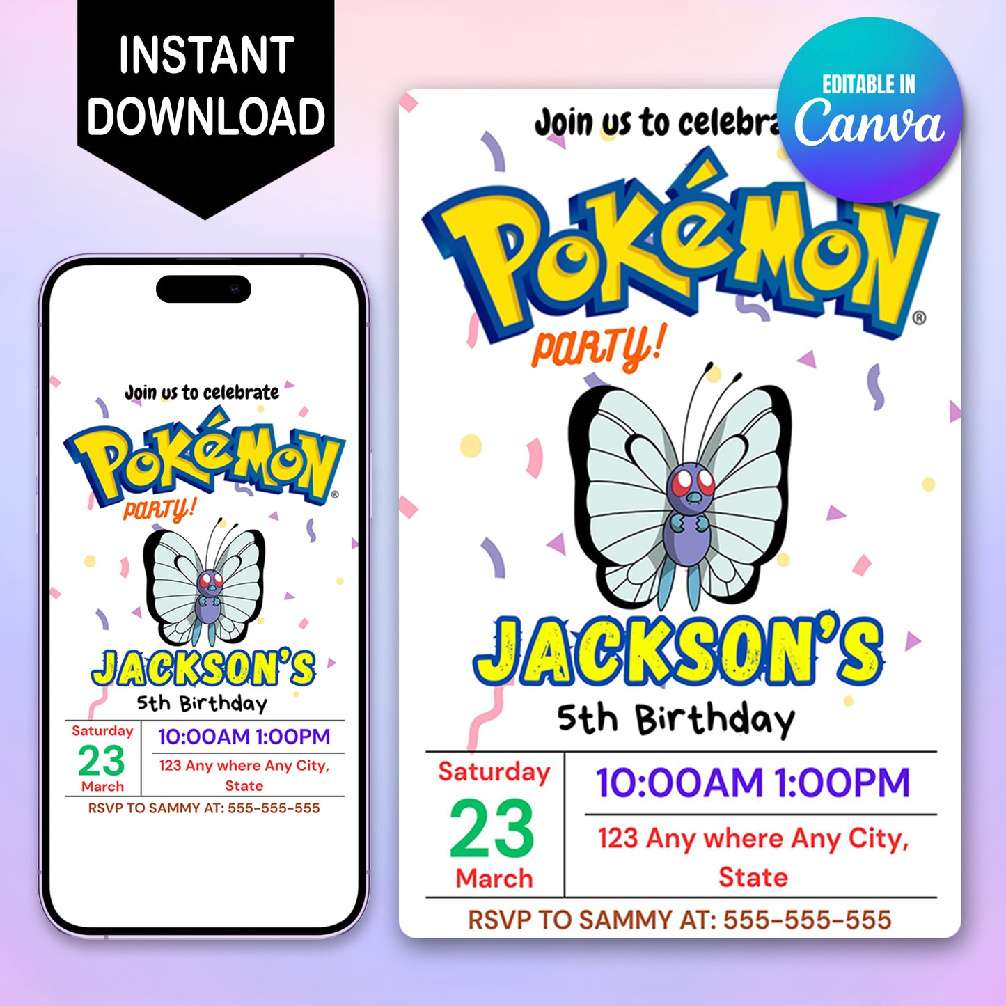 Butterfree Birthday Invitation Template | Pokemon Invite - CreativeRino