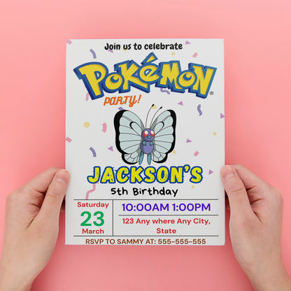 Butterfree Birthday Invitation Template | Pokemon Invite - CreativeRino