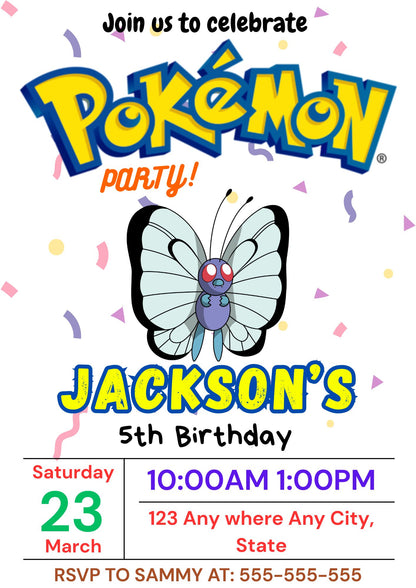 Butterfree Birthday Invitation Template | Pokemon Invite - CreativeRino