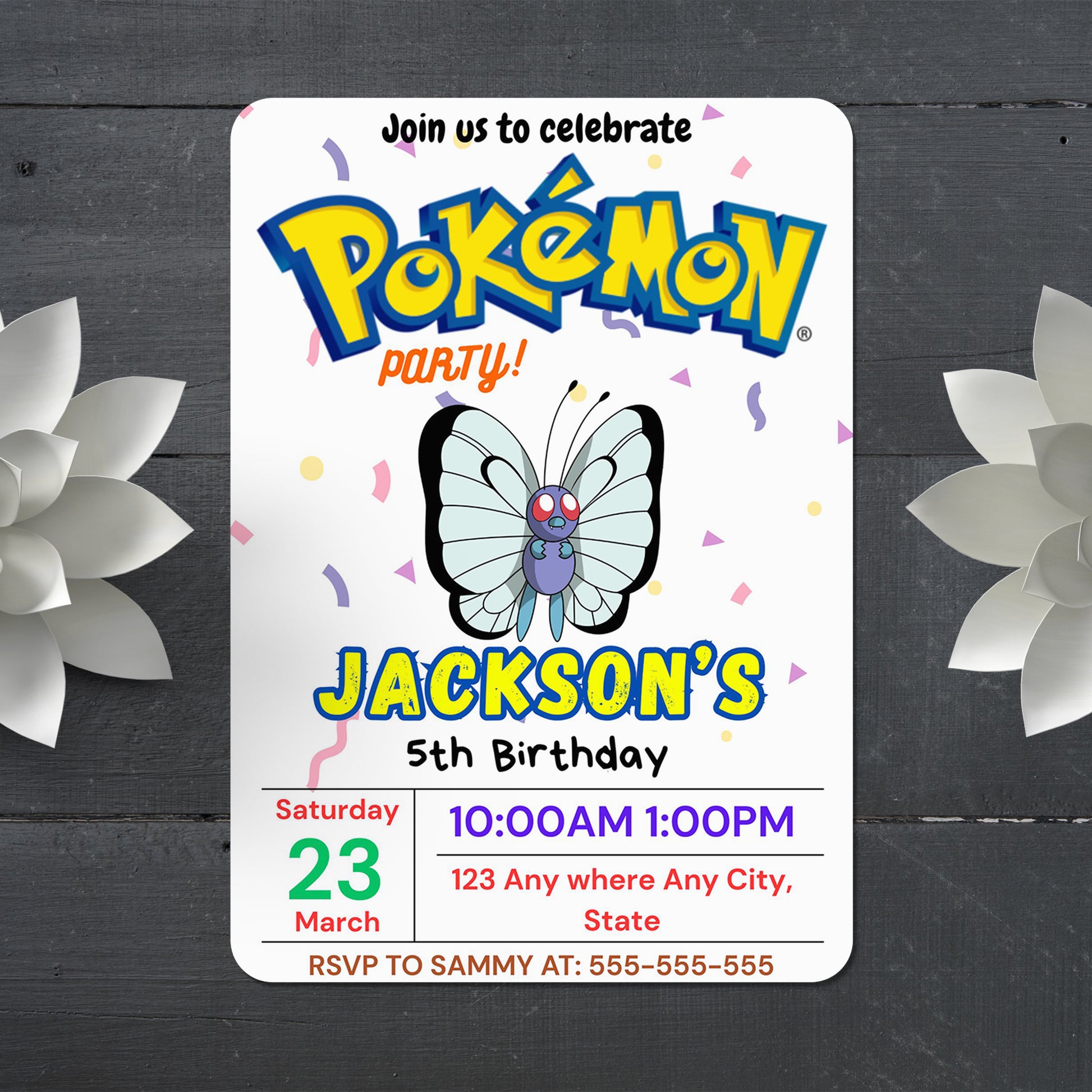 Butterfree Birthday Invitation Template | Pokemon Invite - CreativeRino
