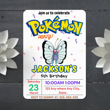 Butterfree Birthday Invitation Template | Pokemon Invite - CreativeRino