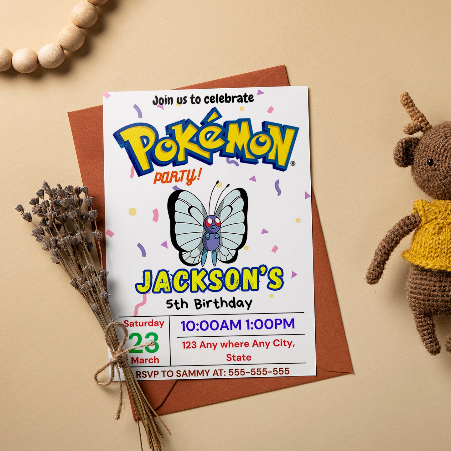Butterfree Birthday Invitation Template | Pokemon Invite - CreativeRino