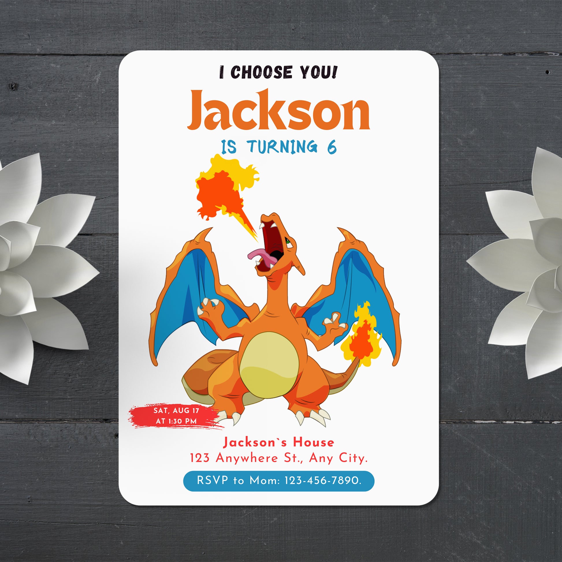 Charizard Birthday Party Invitation Template | Pokemon Invite - CreativeRino