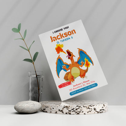 Charizard Birthday Party Invitation Template | Pokemon Invite - CreativeRino