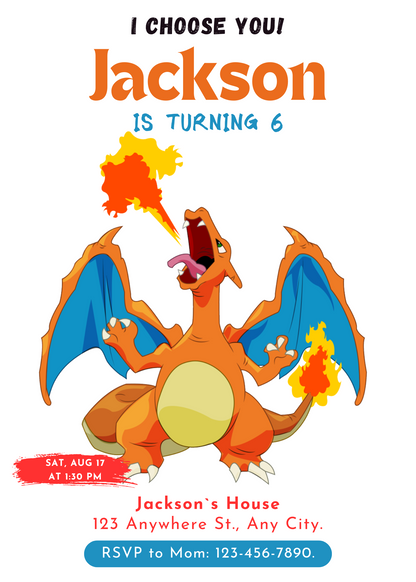 Charizard Birthday Party Invitation Template | Pokemon Invite - CreativeRino