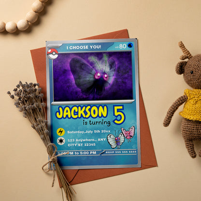 Butterfree Invitation Template | Pokemon Card Birthday Invite - CreativeRino