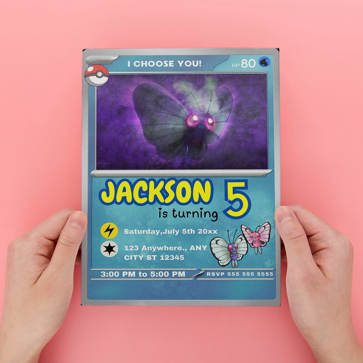 Butterfree Invitation Template | Pokemon Card Birthday Invite - CreativeRino