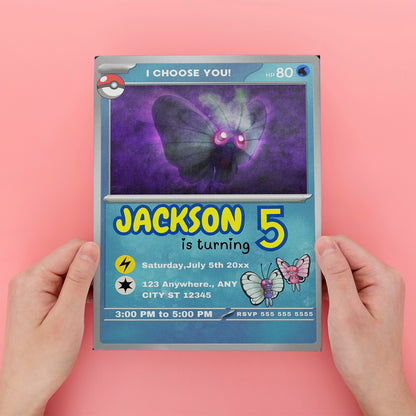 Butterfree Invitation Template | Pokemon Card Birthday Invite - CreativeRino