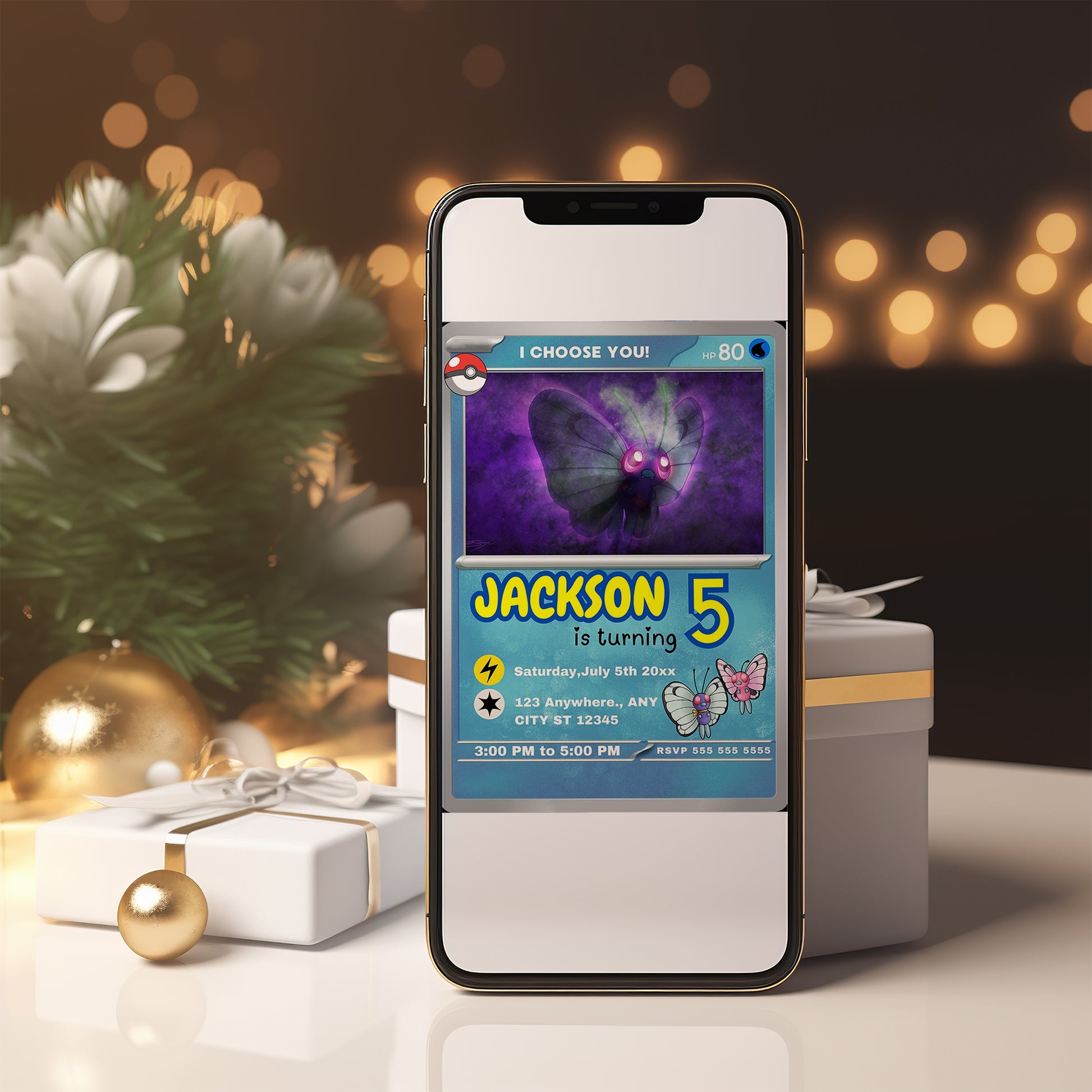 Butterfree Invitation Template | Pokemon Card Birthday Invite - CreativeRino