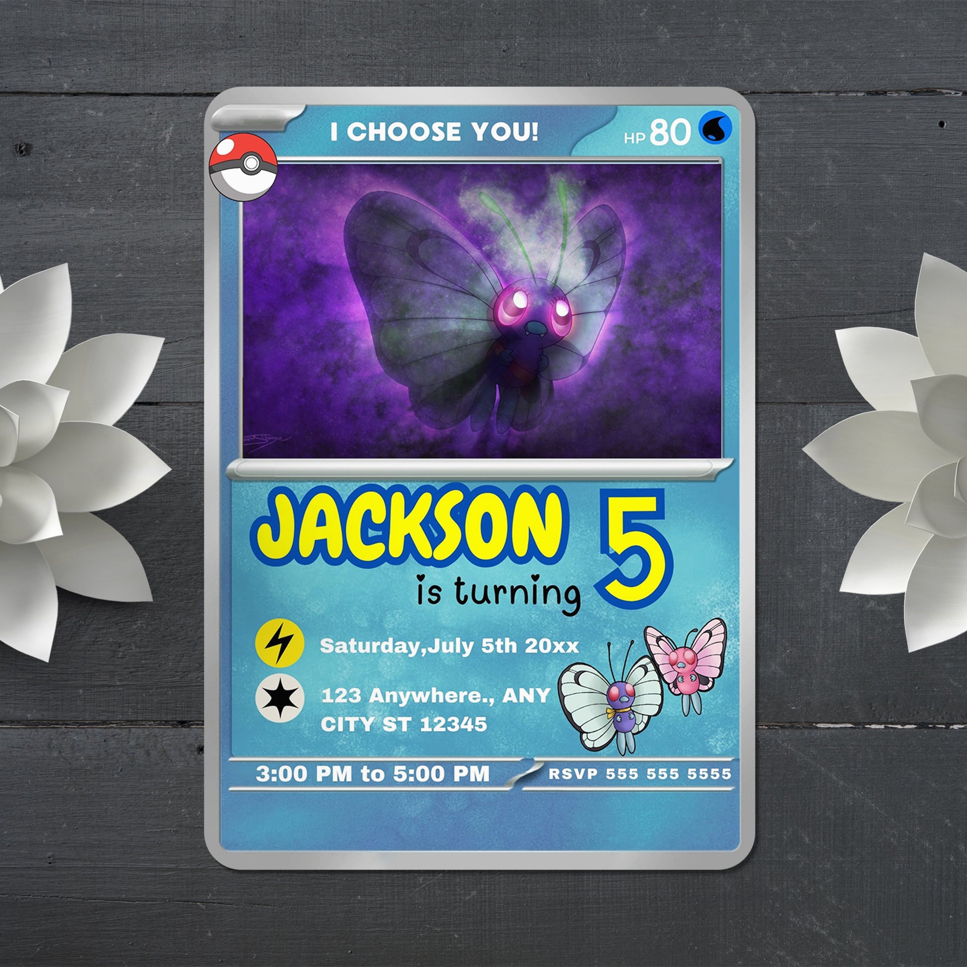 Butterfree Invitation Template | Pokemon Card Birthday Invite - CreativeRino