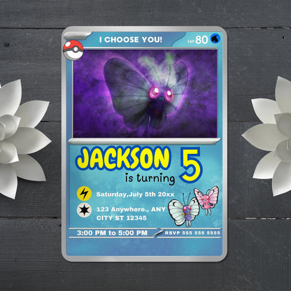 Butterfree Invitation Template | Pokemon Card Birthday Invite - CreativeRino
