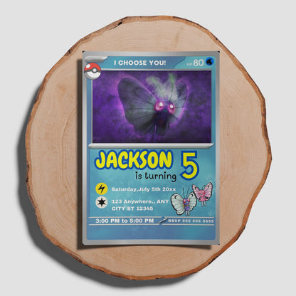 Butterfree Invitation Template | Pokemon Card Birthday Invite - CreativeRino