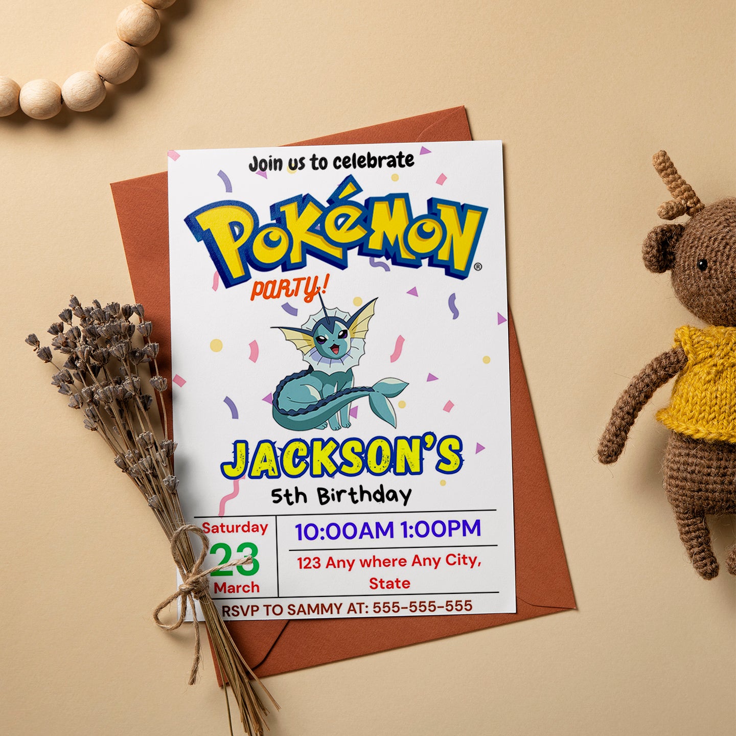 Vaporeon Birthday Invitation Template | Pokemon Invite - CreativeRino