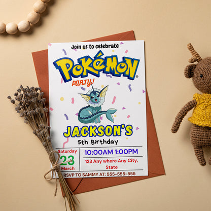 Vaporeon Birthday Invitation Template | Pokemon Invite - CreativeRino