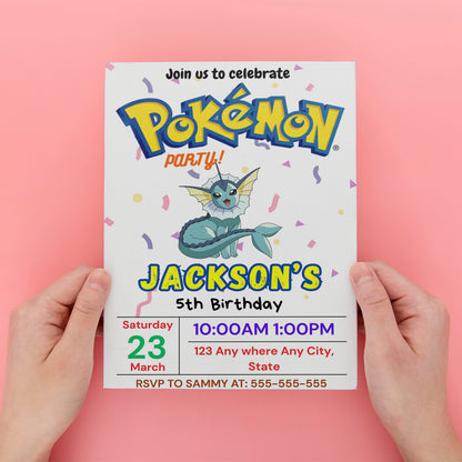 Vaporeon Birthday Invitation Template | Pokemon Invite - CreativeRino