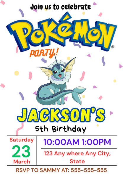 Vaporeon Birthday Invitation Template | Pokemon Invite - CreativeRino