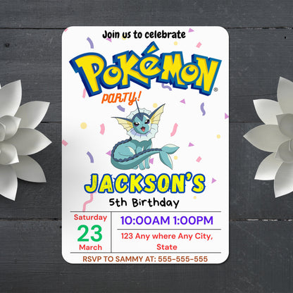 Vaporeon Birthday Invitation Template | Pokemon Invite - CreativeRino