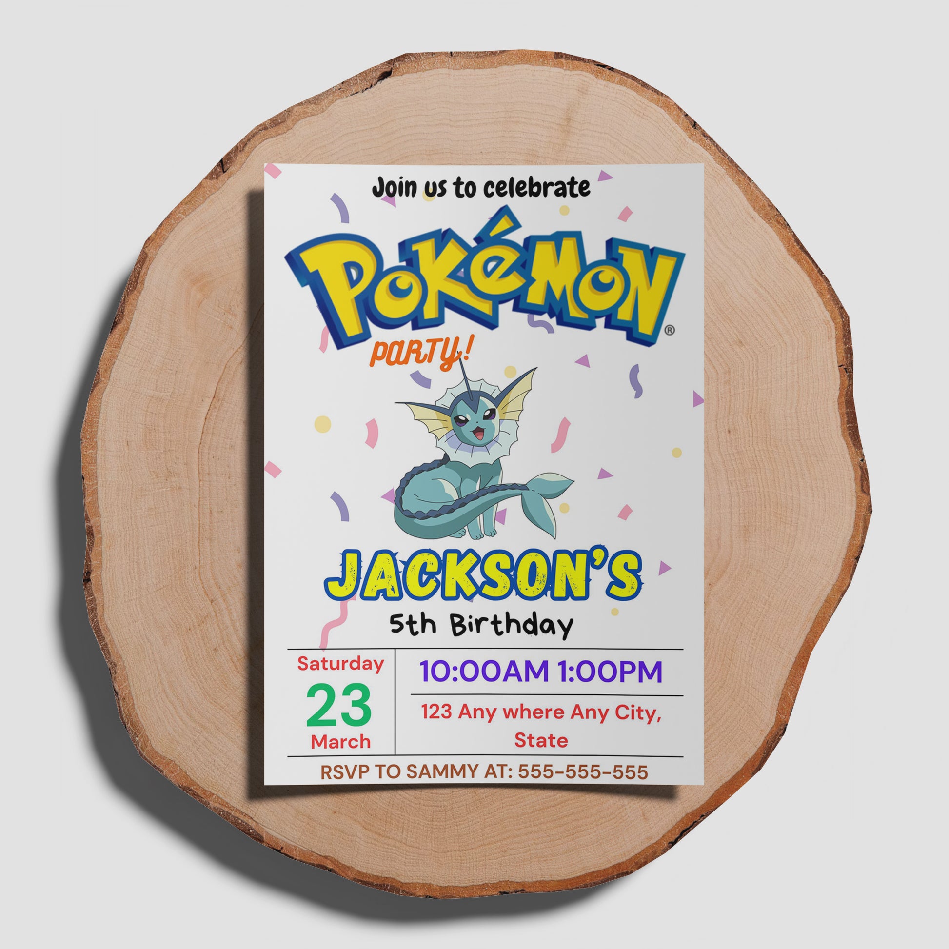 Vaporeon Birthday Invitation Template | Pokemon Invite - CreativeRino