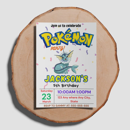 Vaporeon Birthday Invitation Template | Pokemon Invite - CreativeRino