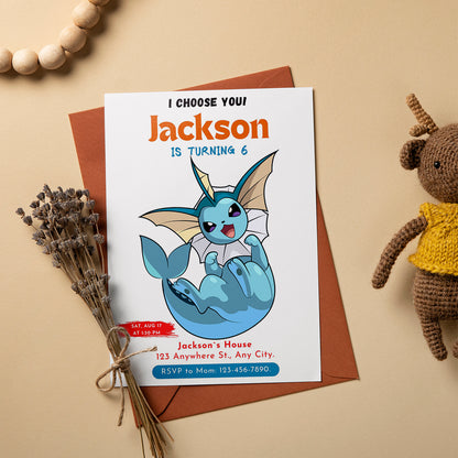 Vaporeon Birthday Party Invitation Template | Pokemon Invite - CreativeRino