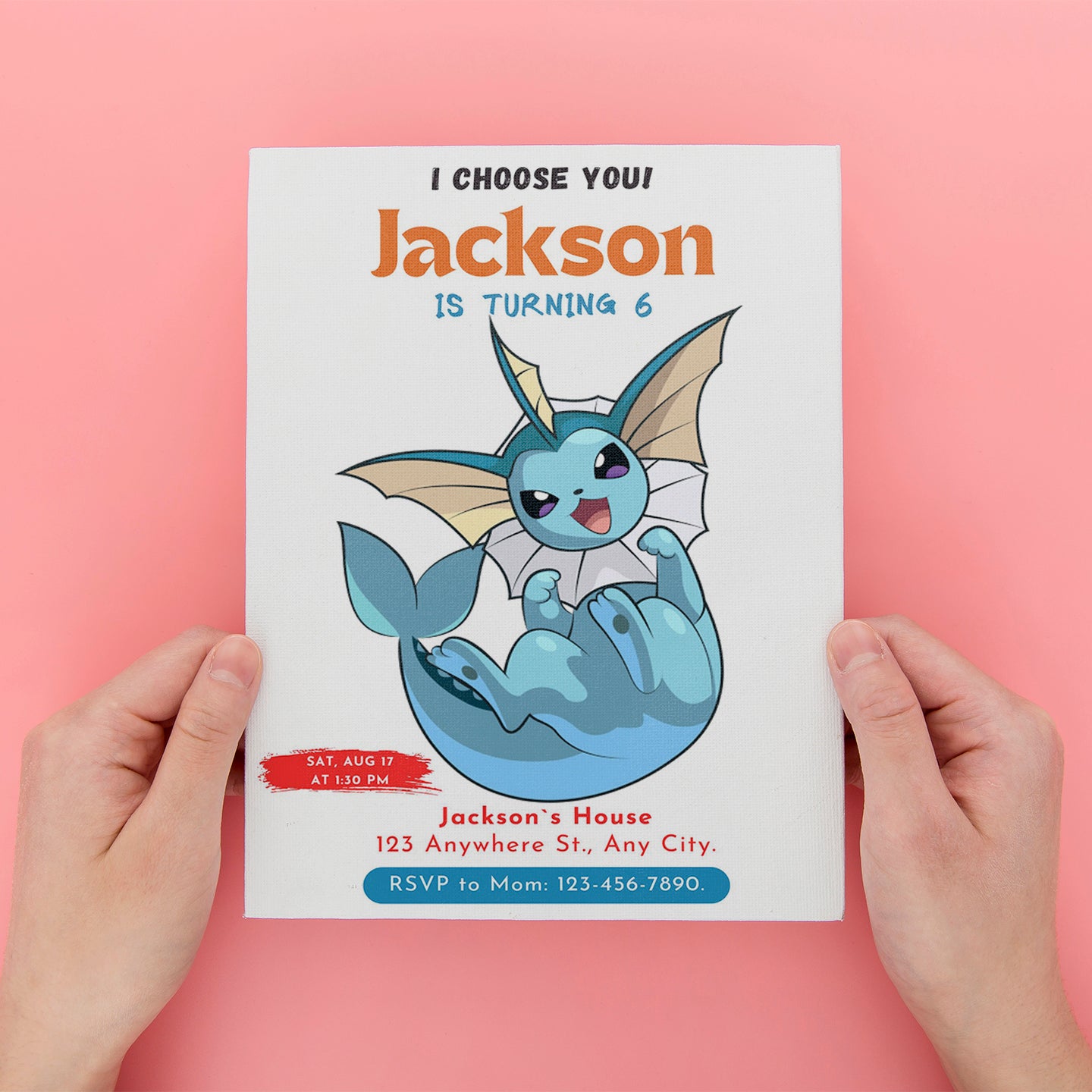 Vaporeon Birthday Party Invitation Template | Pokemon Invite - CreativeRino