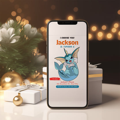 Vaporeon Birthday Party Invitation Template | Pokemon Invite - CreativeRino