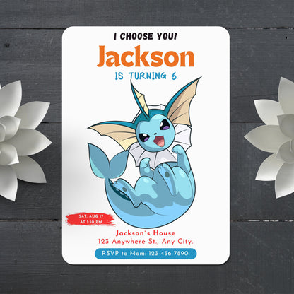 Vaporeon Birthday Party Invitation Template | Pokemon Invite - CreativeRino
