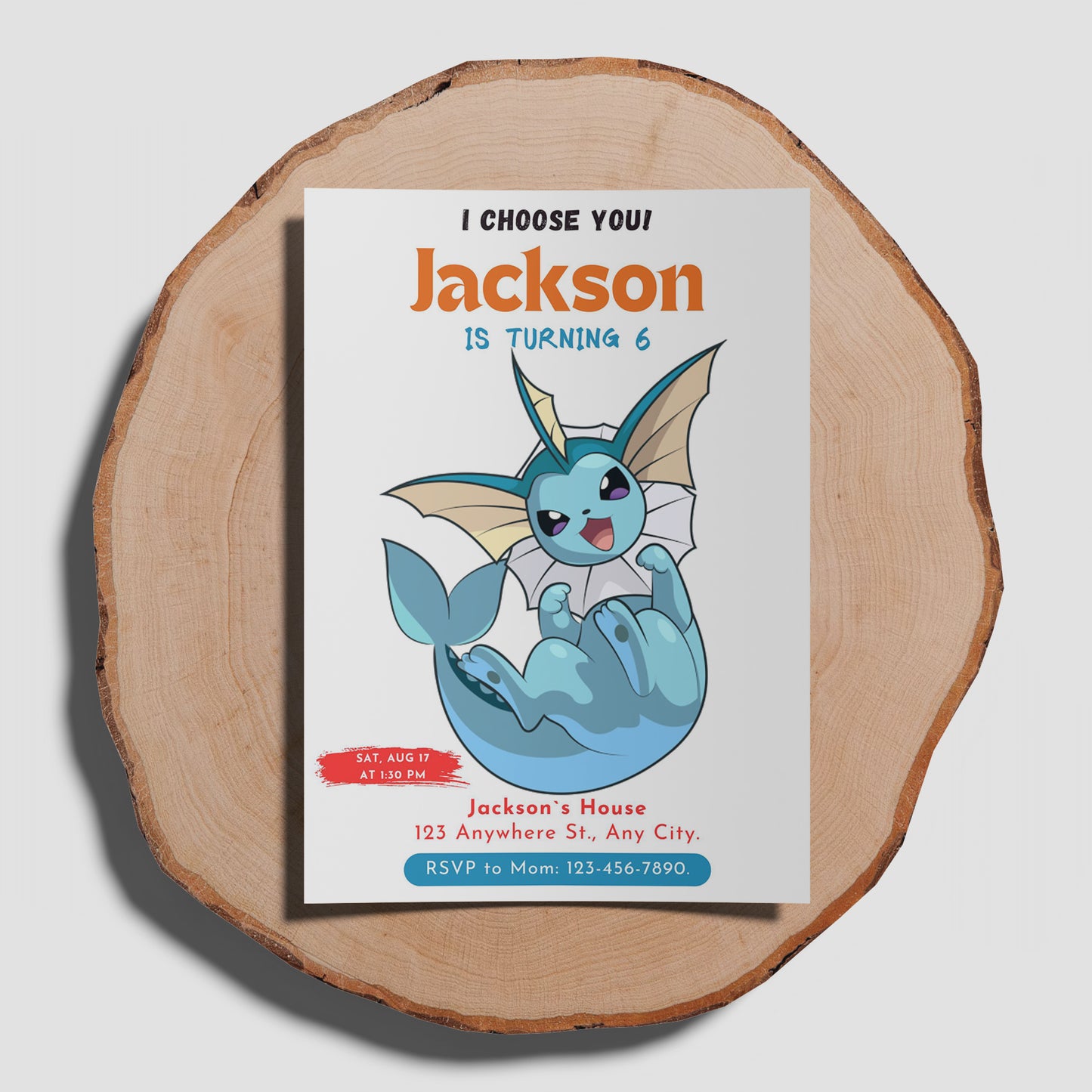 Vaporeon Birthday Party Invitation Template | Pokemon Invite - CreativeRino