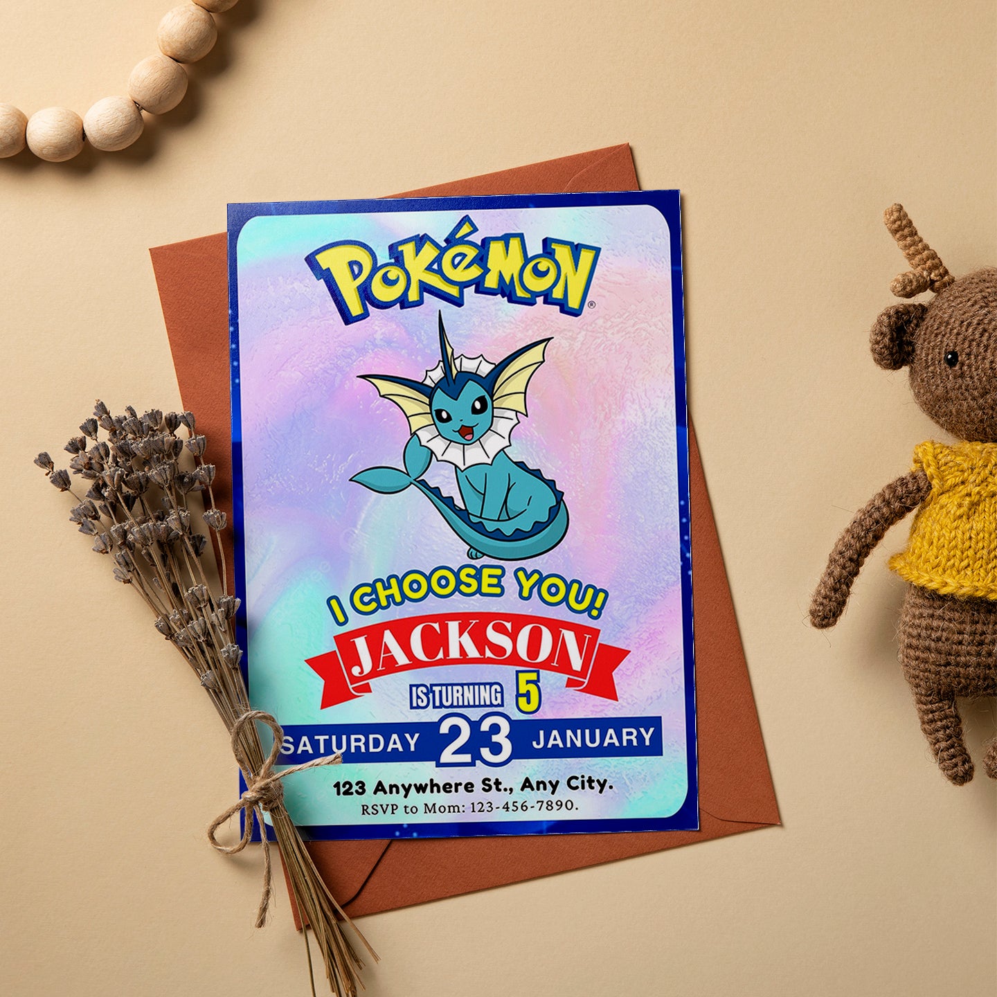 Vaporeon Invitation Template | Pokemon Birthday Invite - CreativeRino