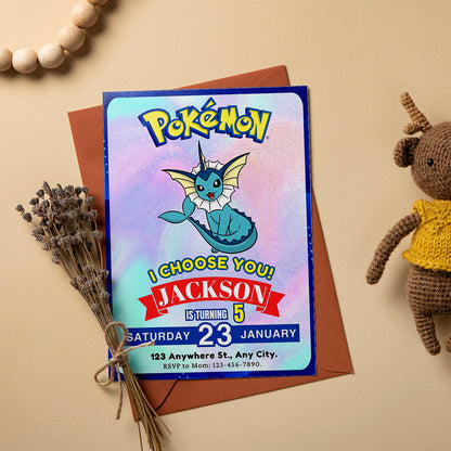 Vaporeon Invitation Template | Pokemon Birthday Invite - CreativeRino