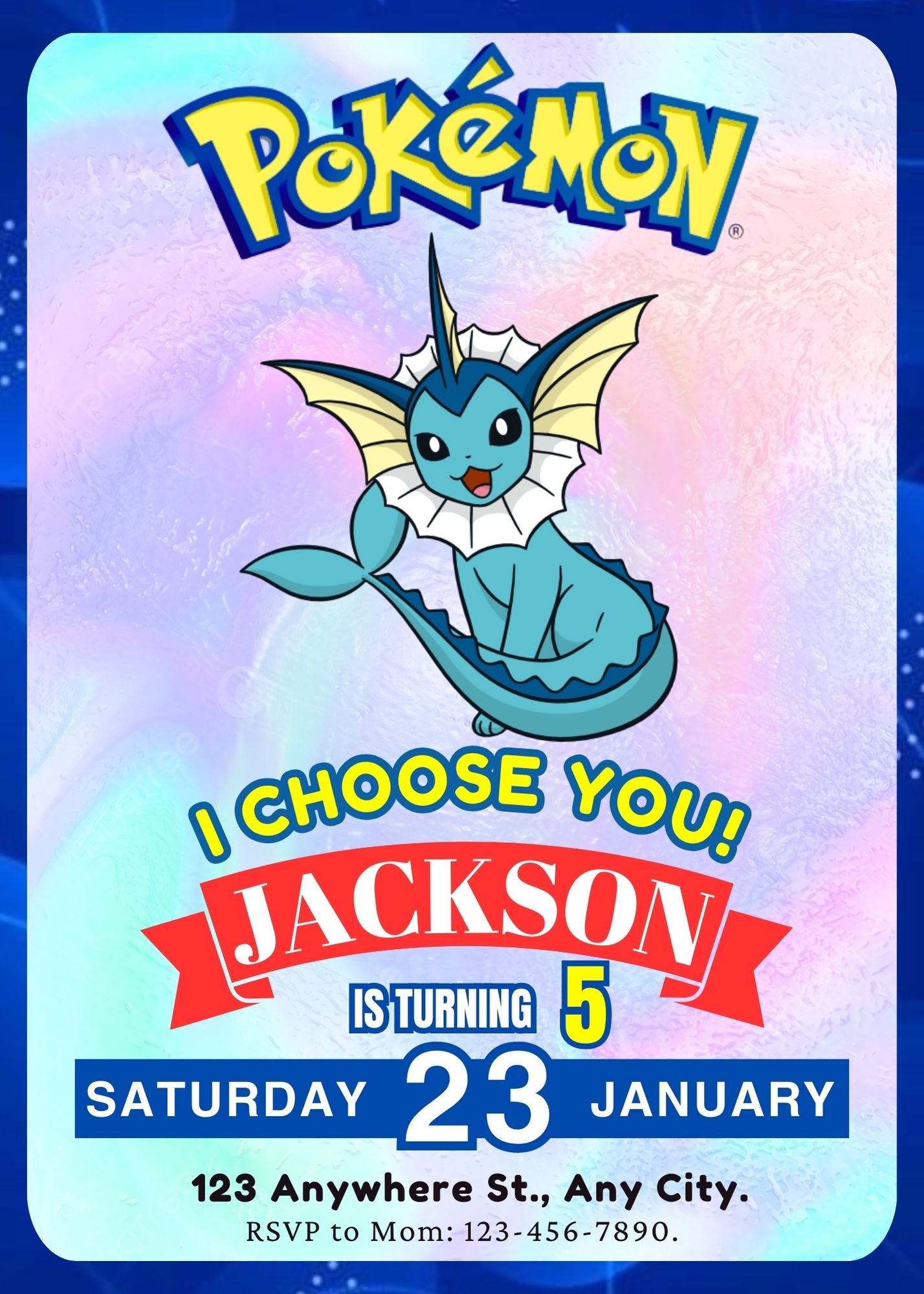 Vaporeon Invitation Template | Pokemon Birthday Invite - CreativeRino