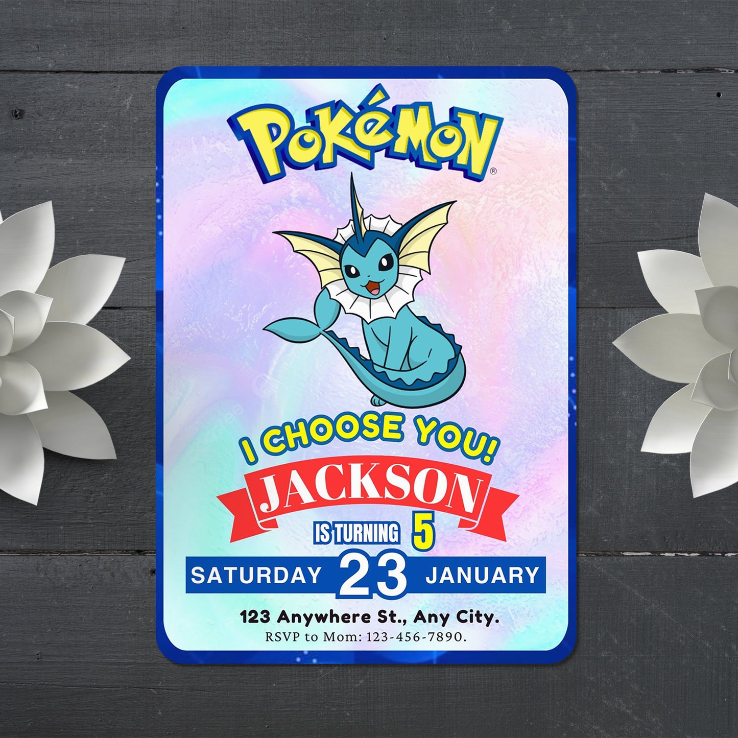 Vaporeon Invitation Template | Pokemon Birthday Invite - CreativeRino