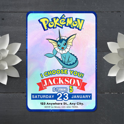Vaporeon Invitation Template | Pokemon Birthday Invite - CreativeRino