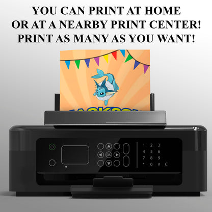 Vaporeon Pokemon Birthday Party Invitation Template - CreativeRino