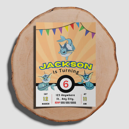 Vaporeon Pokemon Birthday Party Invitation Template - CreativeRino