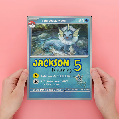 Vaporeon Invitation Template | Pokemon Card Birthday Invite - CreativeRino