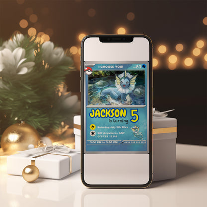 Vaporeon Invitation Template | Pokemon Card Birthday Invite - CreativeRino