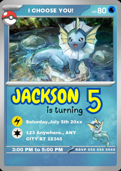 Vaporeon Invitation Template | Pokemon Card Birthday Invite - CreativeRino