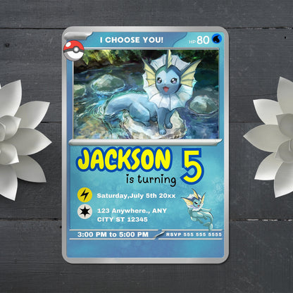 Vaporeon Invitation Template | Pokemon Card Birthday Invite - CreativeRino